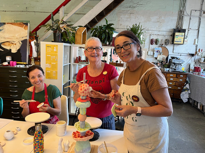 Ceramic Totems with guest artist in residence Lisa Holzl from @bakehousestudios