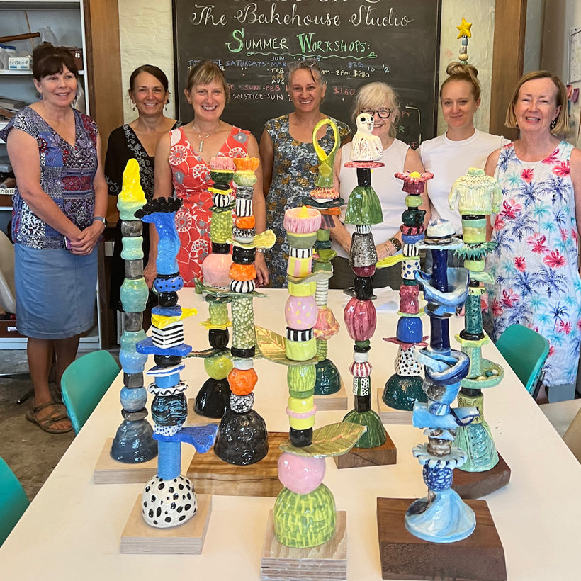 Ceramic Totems with guest artist in residence Lisa Holzl from @bakehousestudios